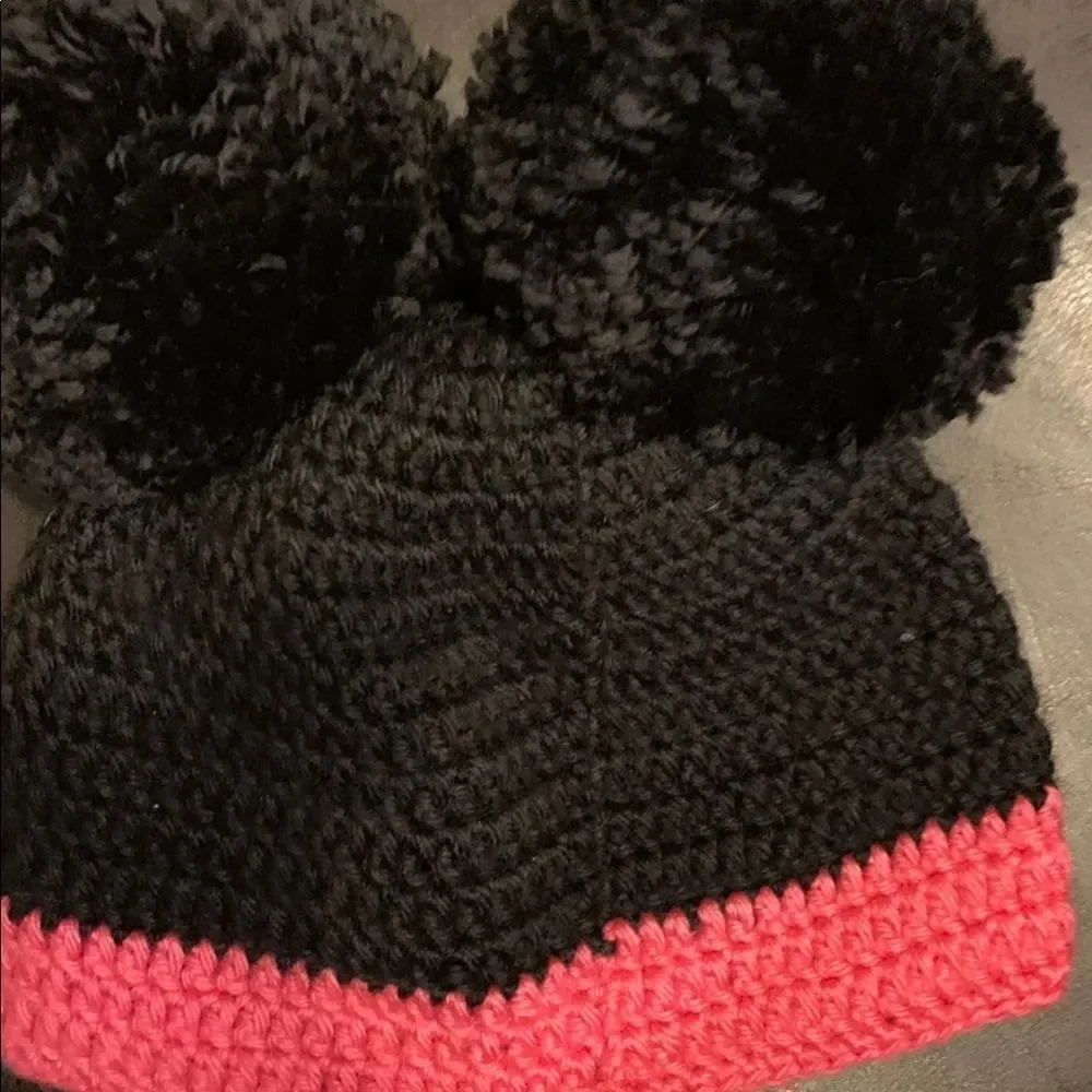 Disneyland Disney Cute Pink Black Crochet Baby  Youth Mickey Minnie Ears Custom
